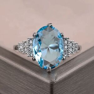 Aquamarine Diamond Anniversary Engagement Ring